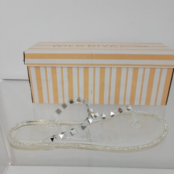 Wild  Diva Studded Rhinestone T-Strap Sandals - Picture 4 of 4